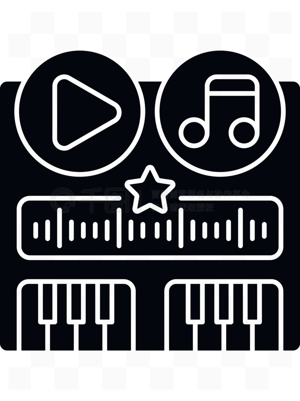 配乐黑色标志符号图标音乐创作应用程序播放按钮提示歌曲样本跟踪创建钢琴键盘在白色空间上的轮廓符号矢量孤立的图原声带黑色字形图标